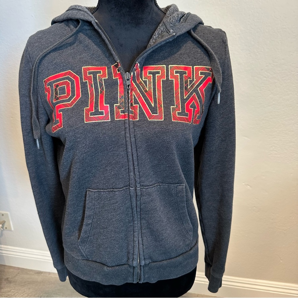 PINK Victoria's Secret Zipped Hoodie, Black, Size Medium